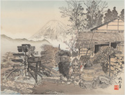 The Rural Cottages in Onuma and Mount Fuji from the series Twenty-Five Views of Mount Fuji: A Woodblock Collection